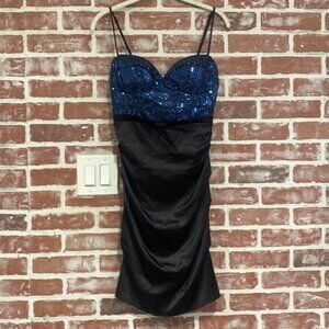 Rubber Ducky Productions Inc Black Blue Sequined Sweetheart Cup Mini Dress Med